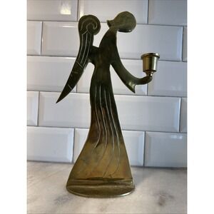 Vintage Brass Angel Candle Holder  Solid Brass Angel Taper 10 1/2"OLA001